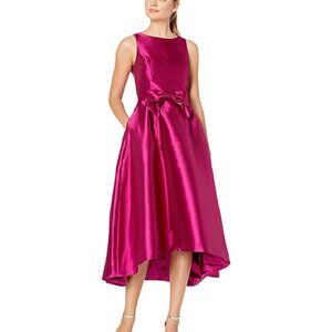 NWT TAHARI ASL Pink Sleeveless Jewel Neck Tea-Length Hi-Lo Mikado Satin Dress 12
